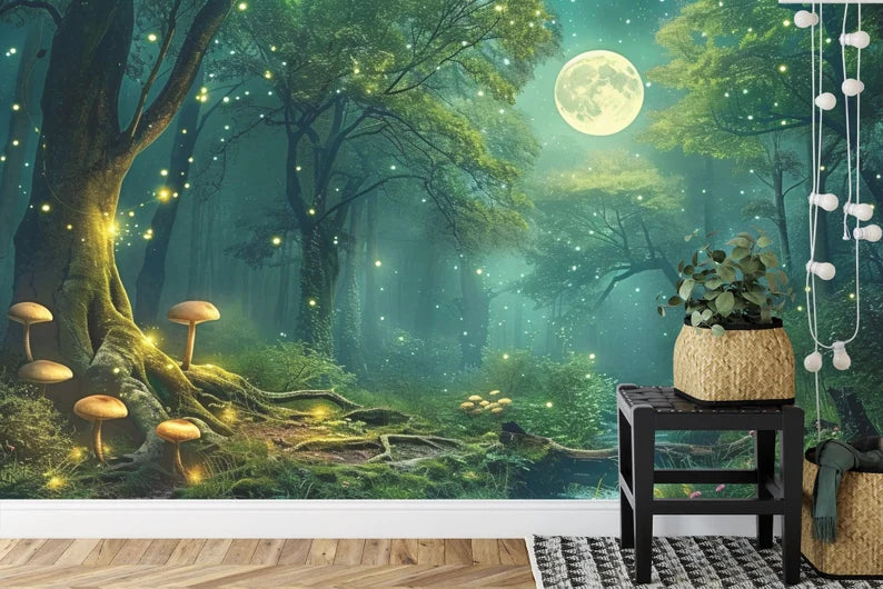 Enchanted Forest Moonlit Night Wallpaper Mural