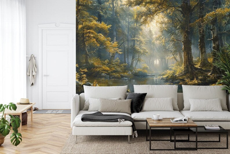 Enchanted Forest Wallpaper Mural, Tranquil Art Print