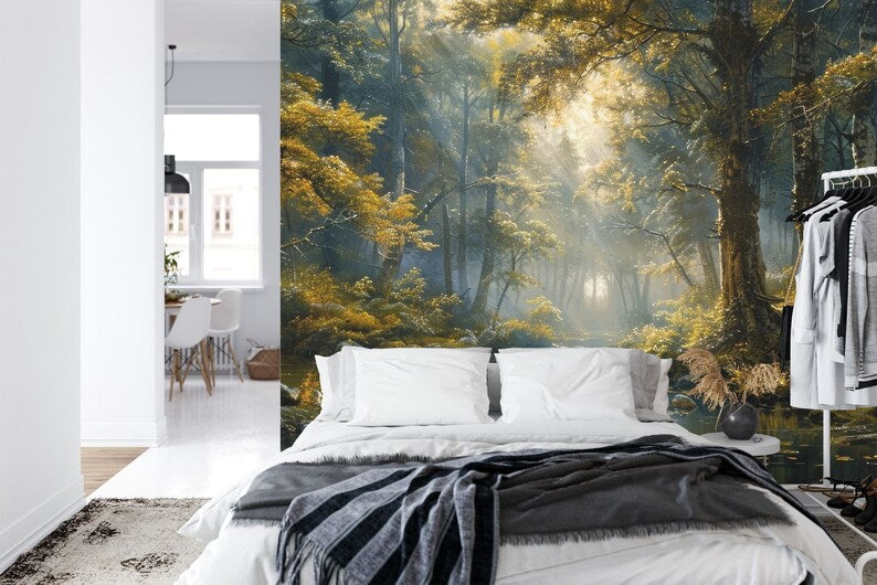 Enchanted Forest Wallpaper Mural, Tranquil Art Print