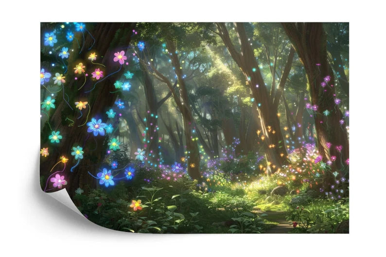 Enchanted Forest Wallpaper Mural, Glowing Flowers