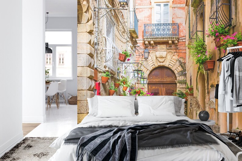 Positano Italy Cafe Street Scene Wallpaper Mural