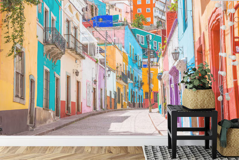Guanajuato Mexico Alley Wallpaper Mural, Colorful Cityscape