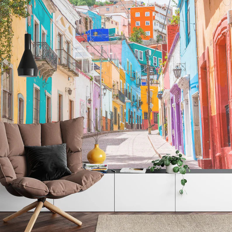 Guanajuato Mexico Alley Wallpaper Mural, Colorful Cityscape