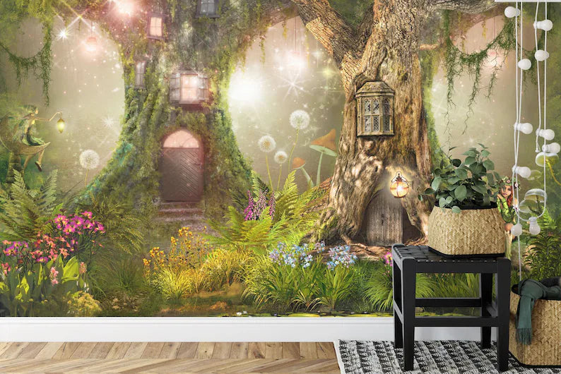 Fairy Forest Wallpaper Mural, Enchanted Nursery Decor