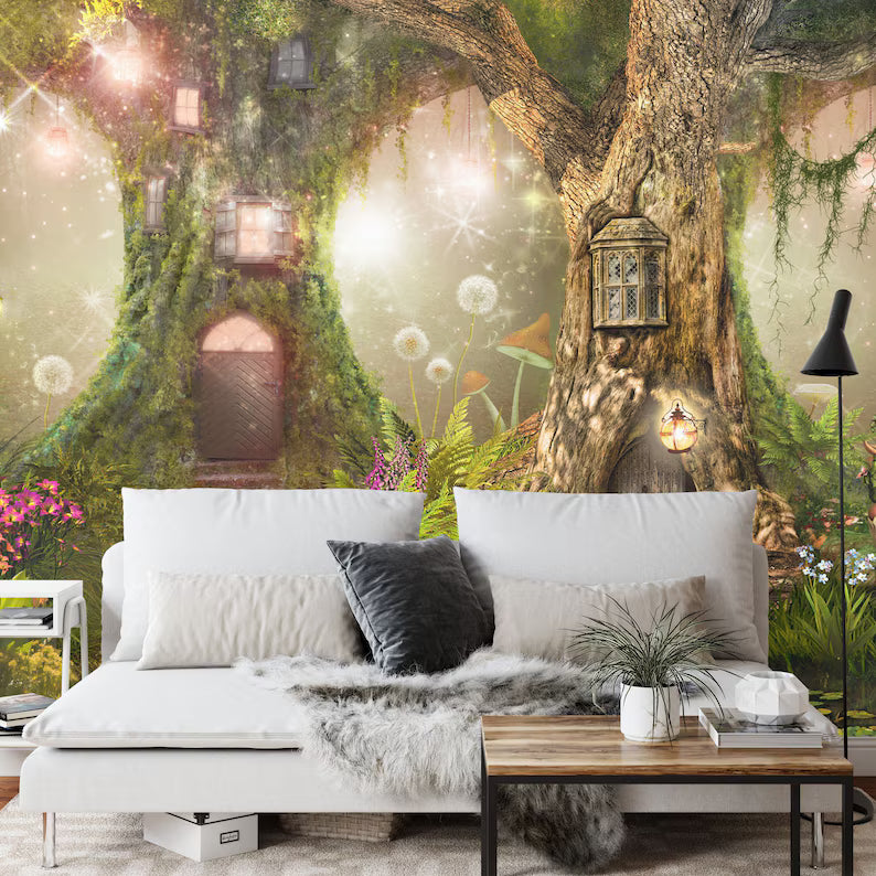 Fairy Forest Wallpaper Mural, Enchanted Nursery Decor