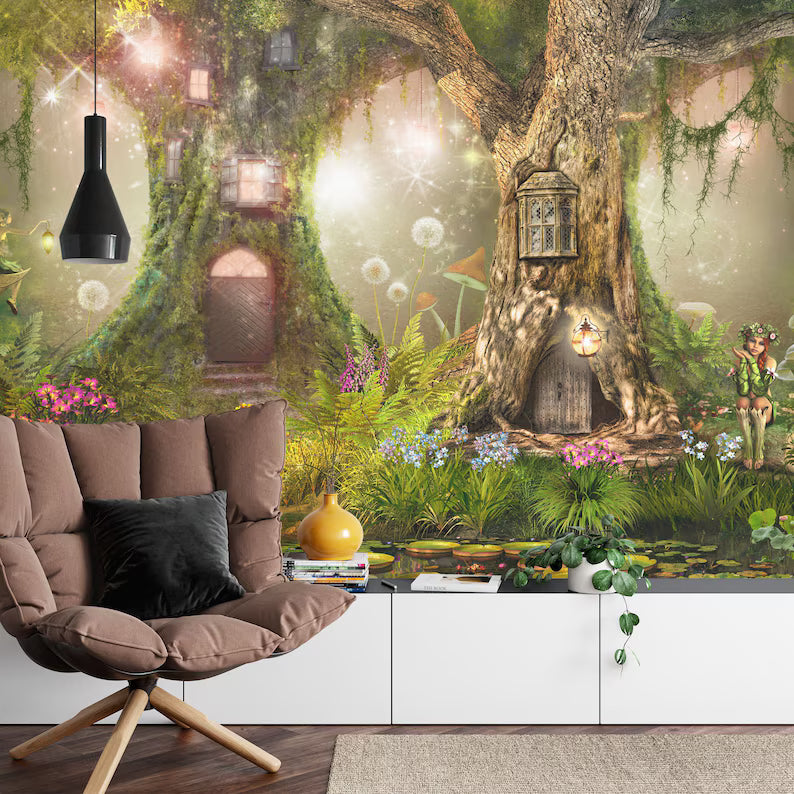 Fairy Forest Wallpaper Mural, Enchanted Nursery Decor