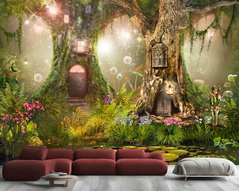 Fairy Forest Wallpaper Mural, Enchanted Nursery Decor