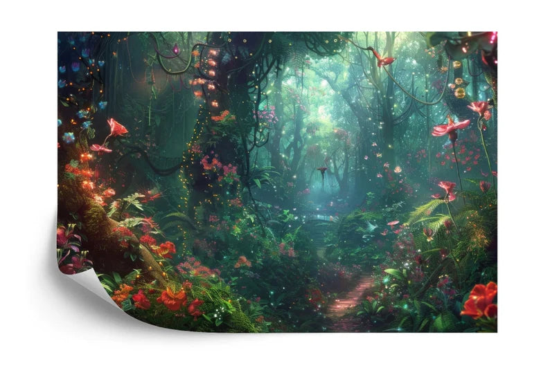 Enchanted Forest Wallpaper Mural, Glowing Flowers