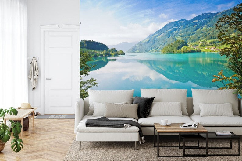 Lake and Mountain Mural, Peel and Stick Wallpaper