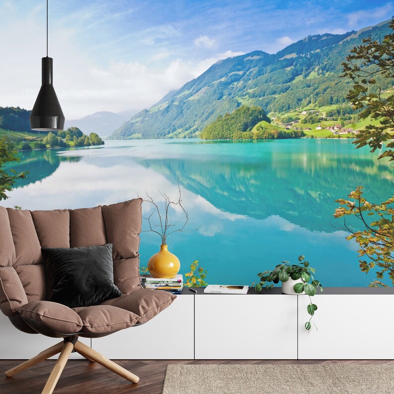 Lake and Mountain Mural, Peel and Stick Wallpaper