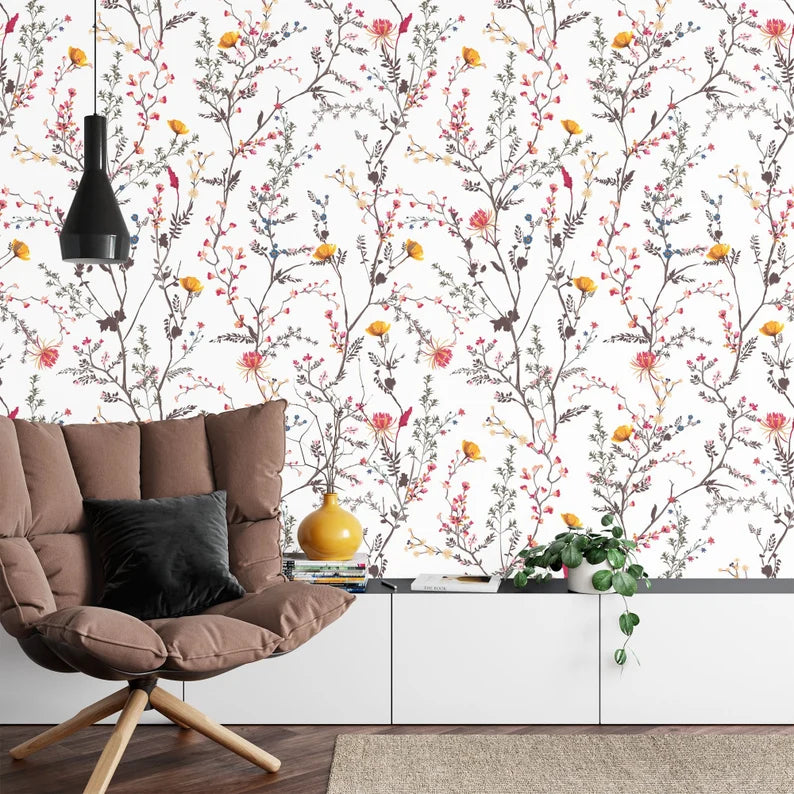 Nursery floral wallpaper detail showcasing eco-friendly HP EcoLatex printing quality

