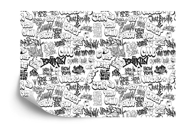 Urban Graffiti Wallpaper Mural, Black and White