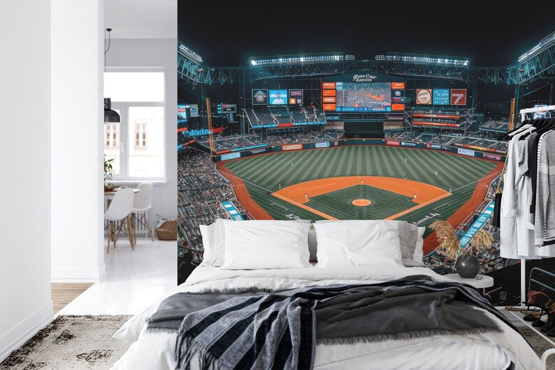 MLB Stadium Mural, Baseball Art Print, Kids Room Decor