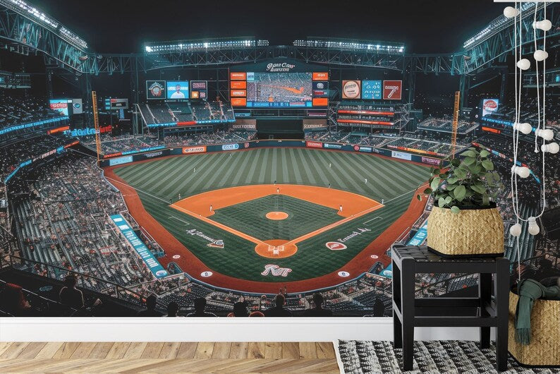 MLB Stadium Mural, Baseball Art Print, Kids Room Decor