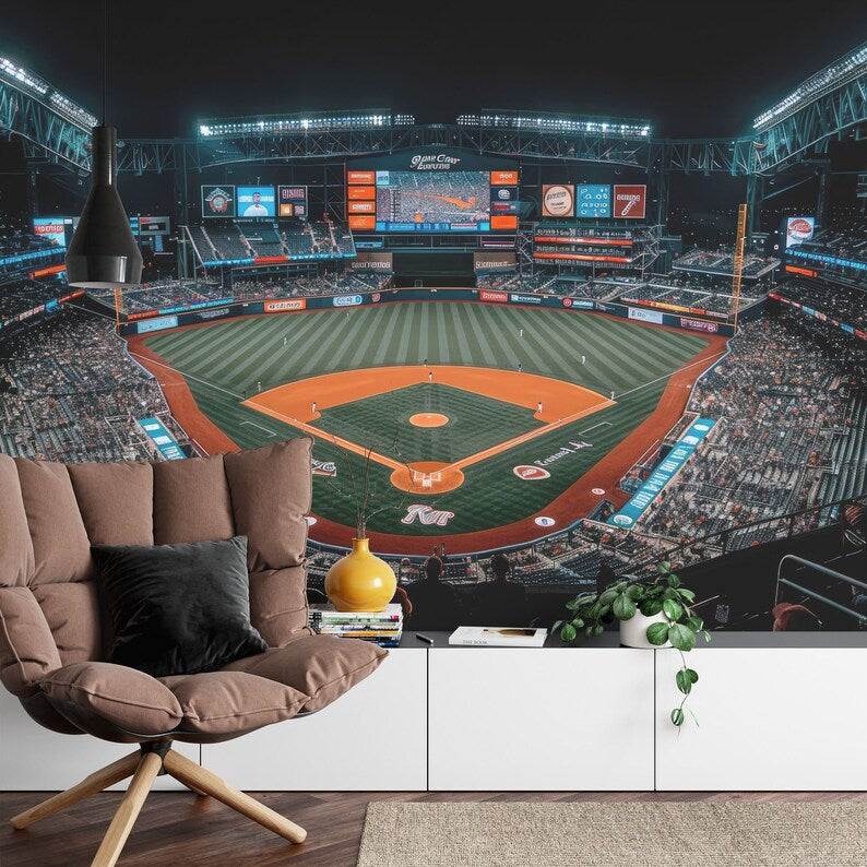 MLB Stadium Mural, Baseball Art Print, Kids Room Decor