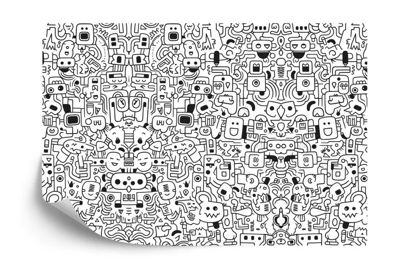 Black & White Doodle Mural, Kids Room Decor