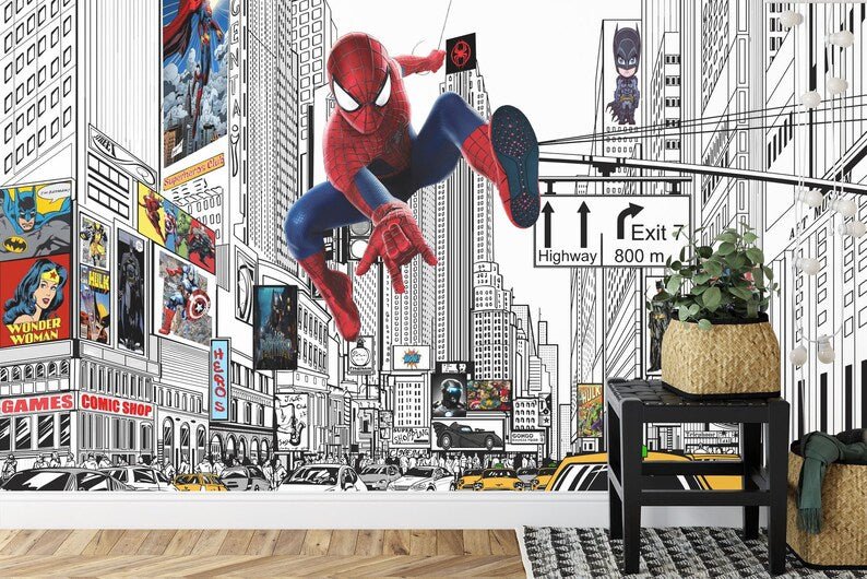Superhero Comic City Wall Decal Sticker, Kids Room Decor