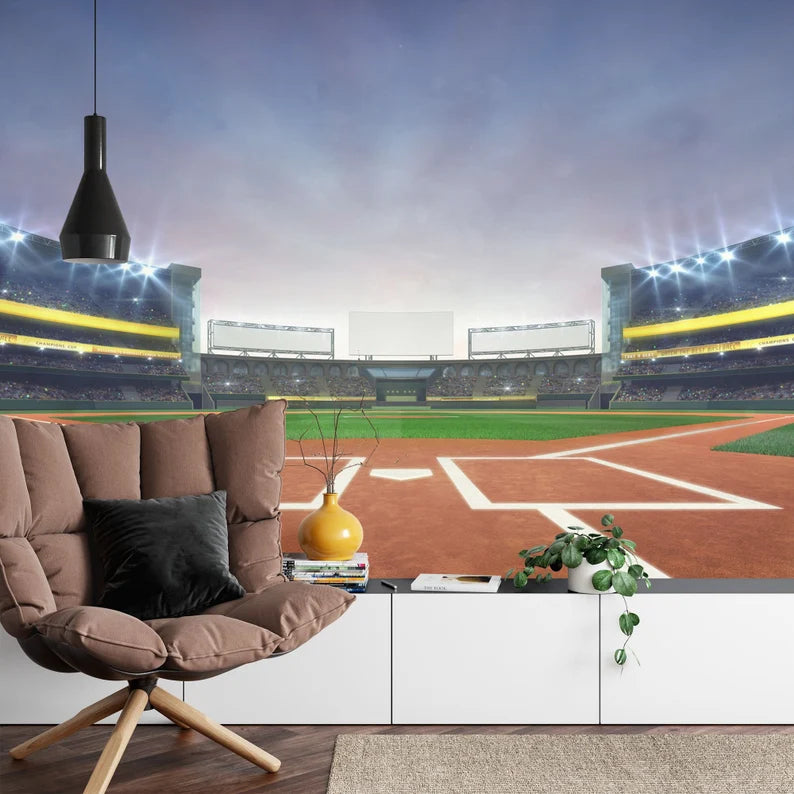 Baseball Stadium wallpaper mural showing the main design, ideal for a kids 