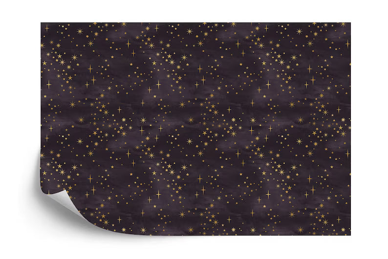 Starry Night Wallpaper Mural: Purple and Gold Shining Stars