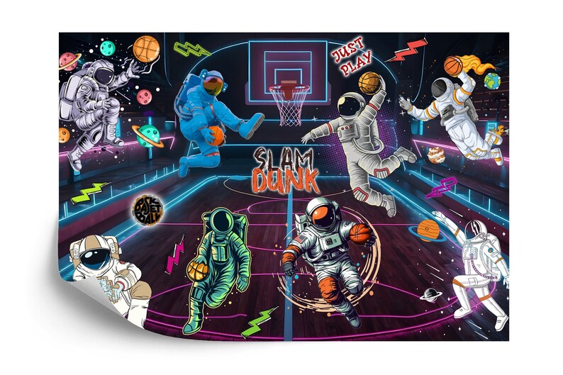 Astronaut Basketball Wallpaper, Kids Room Decor