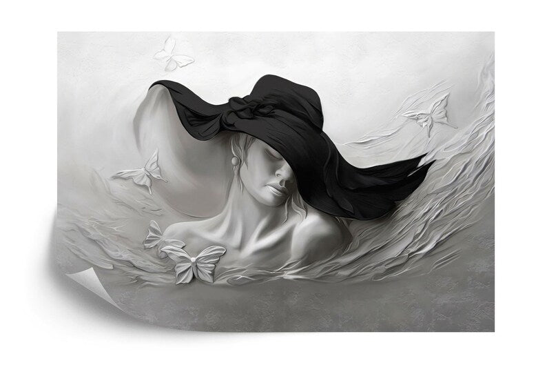 3D Woman Face Sculpture Wallpaper Mural