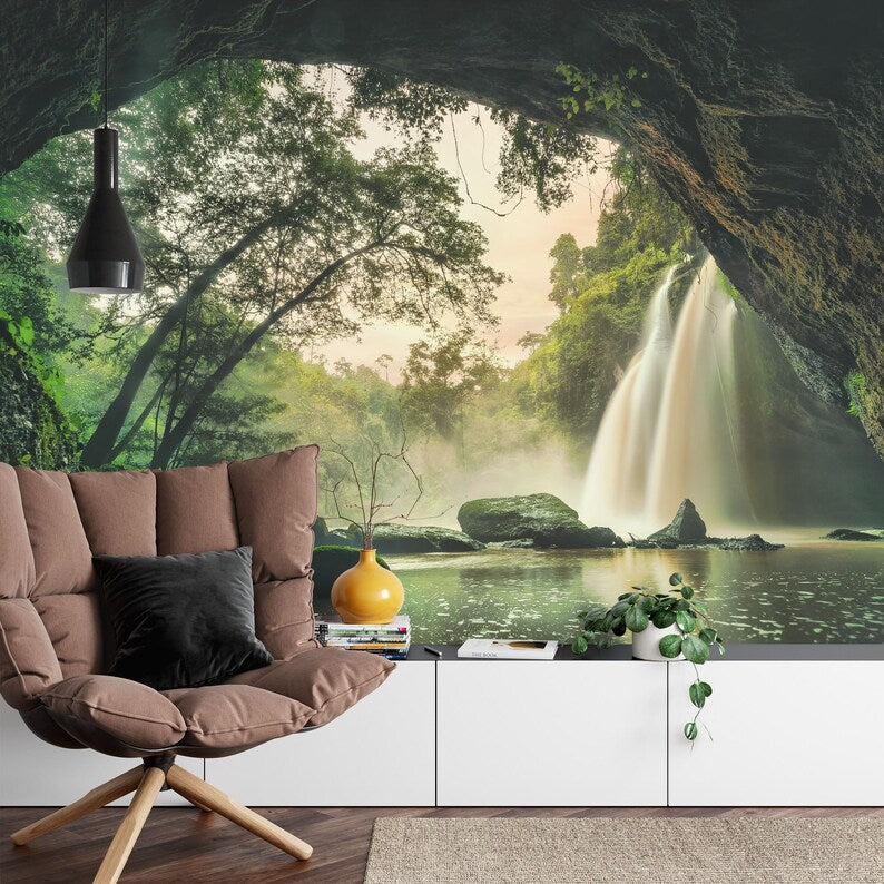 Tropical Waterfall Mural, Khao Yai Forest Art Print