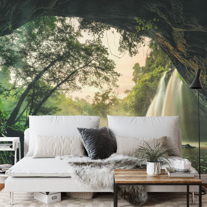 Tropical Waterfall Mural, Khao Yai Forest Art Print
