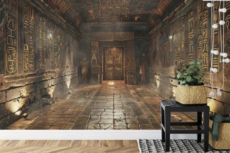 Egyptian Temple Corridor Mural, Peel and Stick Wallpaper