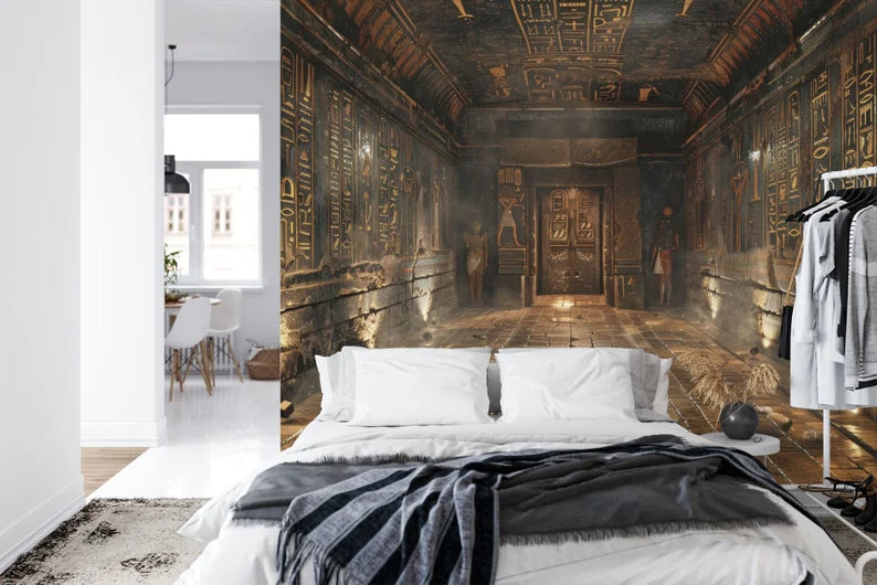 Egyptian Temple Corridor Mural, Peel and Stick Wallpaper