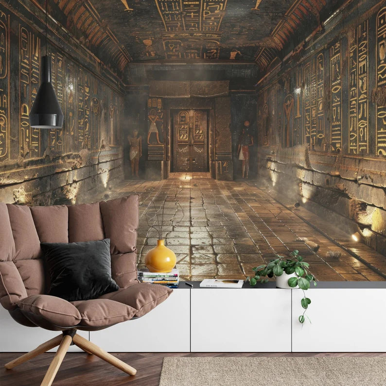 Egyptian Temple Corridor Mural, Peel and Stick Wallpaper