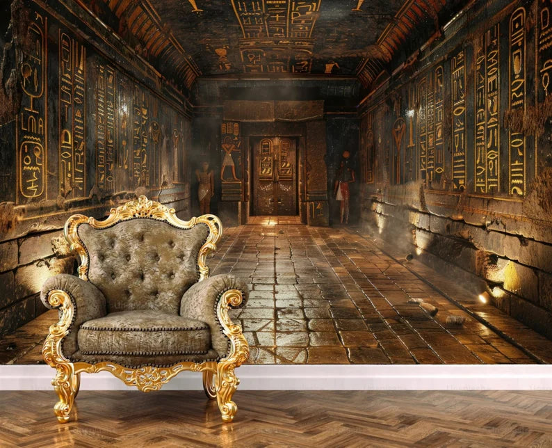 Egyptian Temple Corridor Mural, Peel and Stick Wallpaper