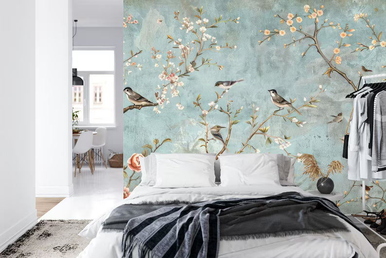 Vintage Chinoiserie Birds and Flowers Wallpaper Mural