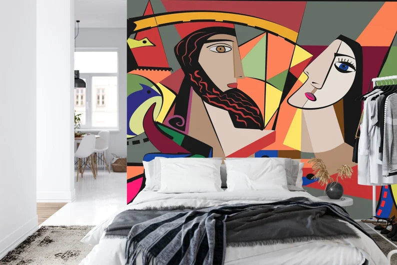 Colorful Abstract Cubism Portrait Wallpaper Mural