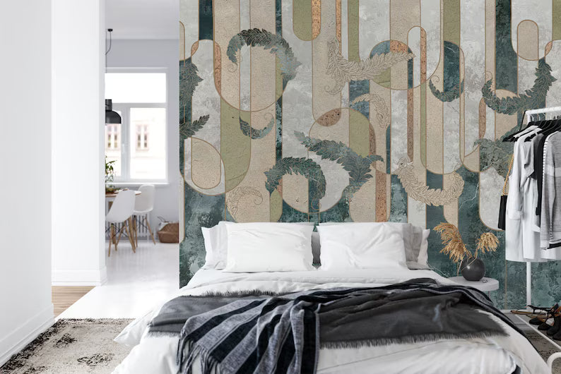 Art Deco Feather Wallpaper Mural, Neutral Colors