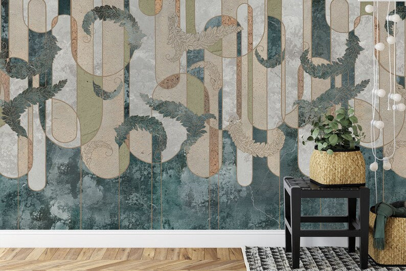 Art Deco Feather Wallpaper Mural, Neutral Colors