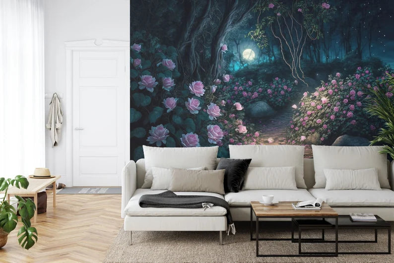 Enchanted Forest Wallpaper Mural, Fairy Blossom Wall Decal