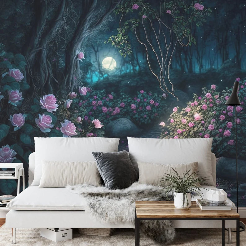 Enchanted Forest Wallpaper Mural, Fairy Blossom Wall Decal