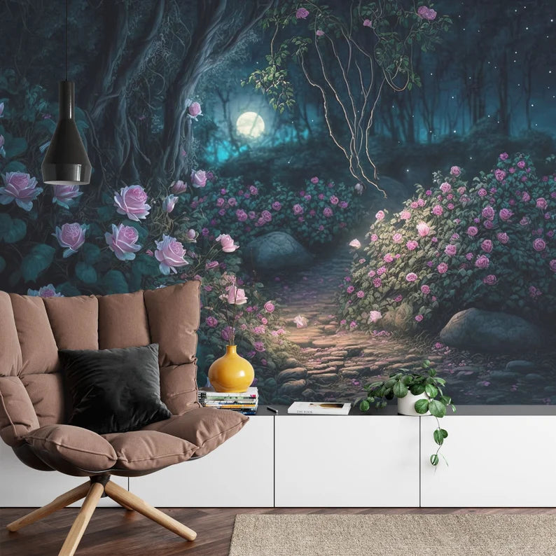 Enchanted Forest Wallpaper Mural, Fairy Blossom Wall Decal
