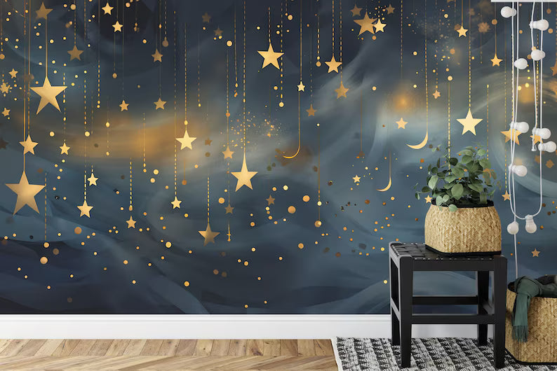 Night Sky Stars & Moon Wallpaper Mural Wall Decal