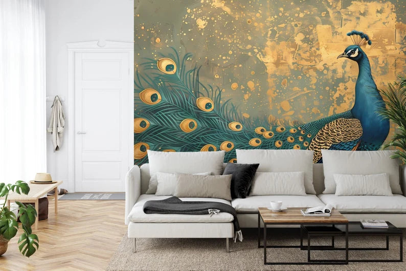 Vintage Chinoiserie Peacock Wallpaper Mural