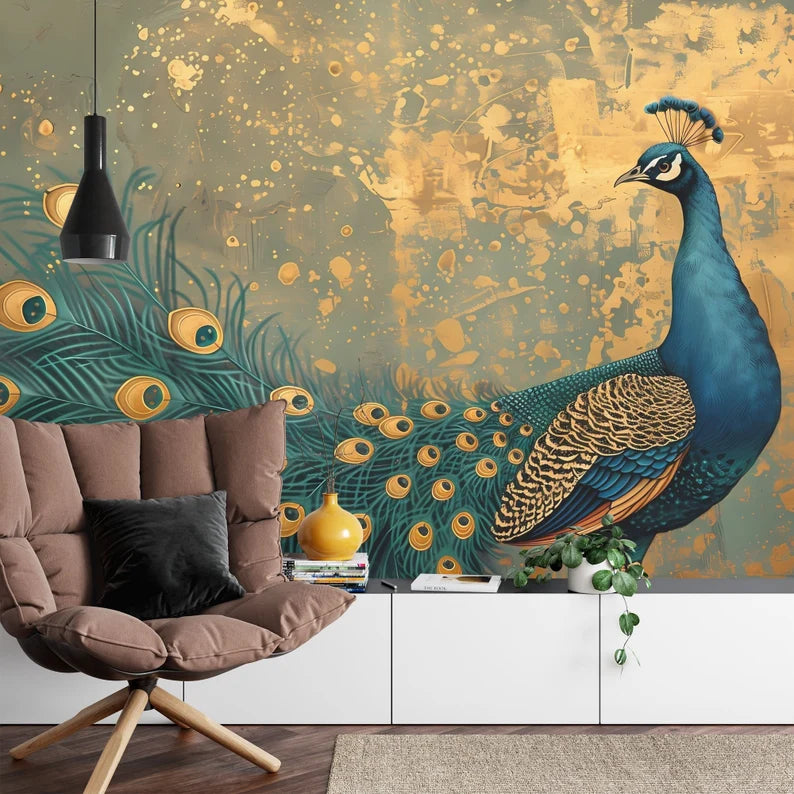 Vintage Chinoiserie Peacock Wallpaper Mural