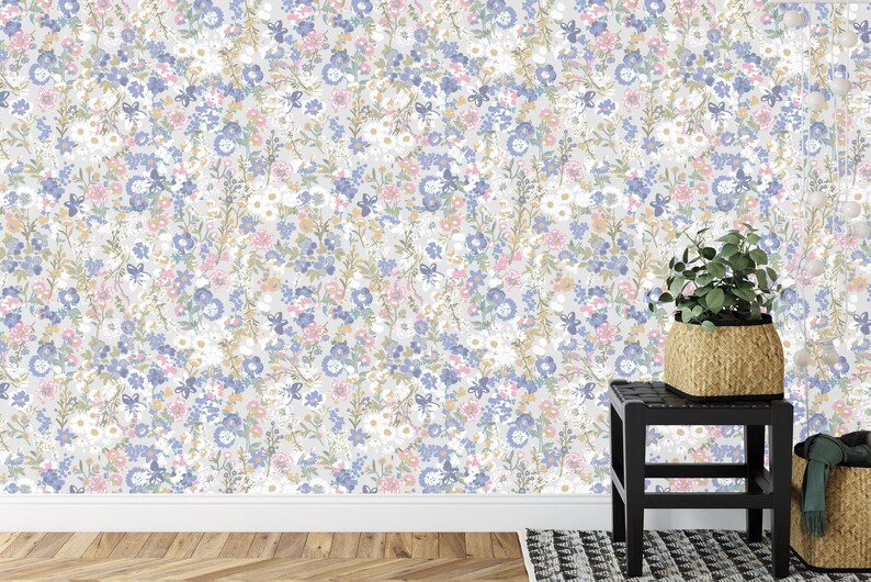 Wildflower Botanical Mural, Boho Floral Wallpaper Gift