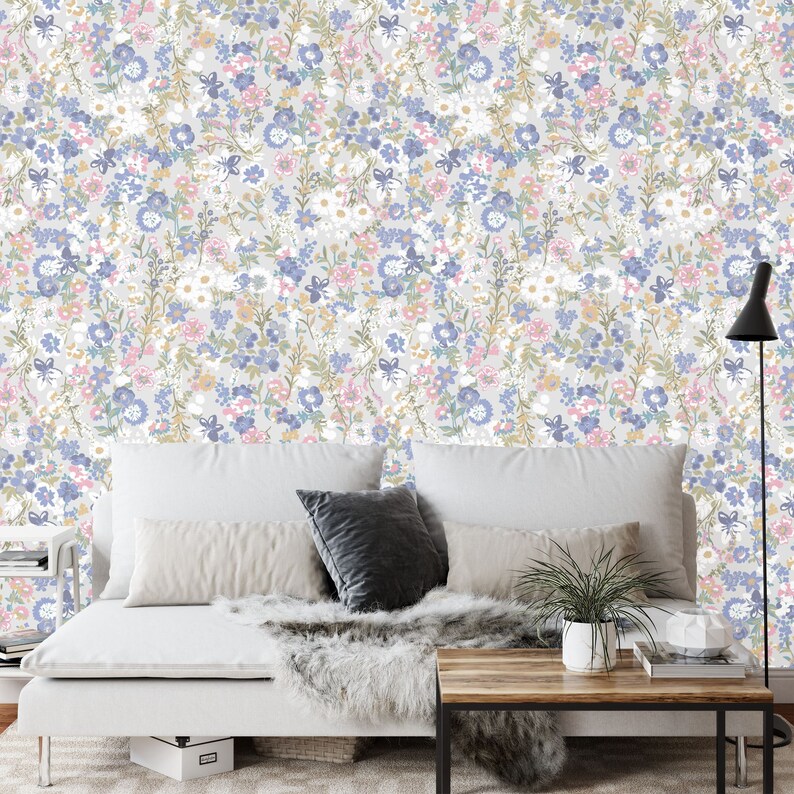 Wildflower Botanical Mural, Boho Floral Wallpaper Gift