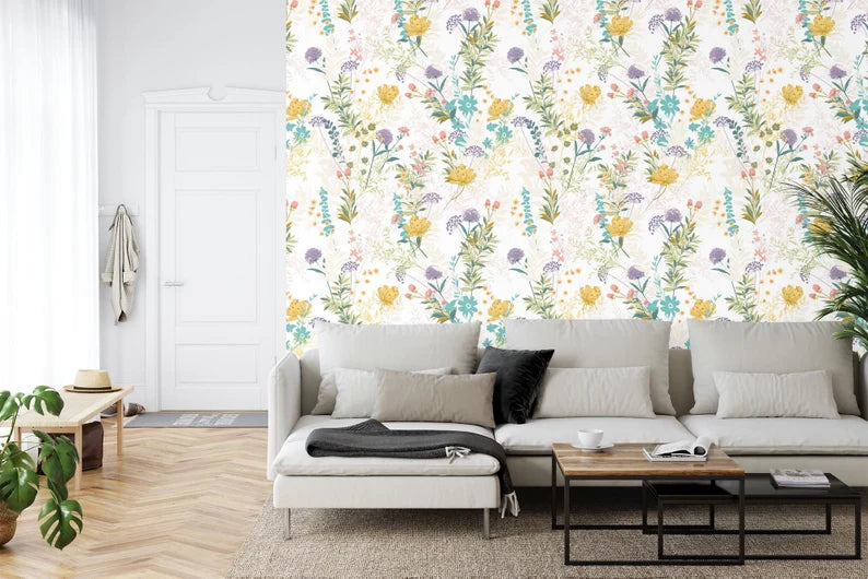 Wildflower Mural, Botanical Floral Pattern Art Print