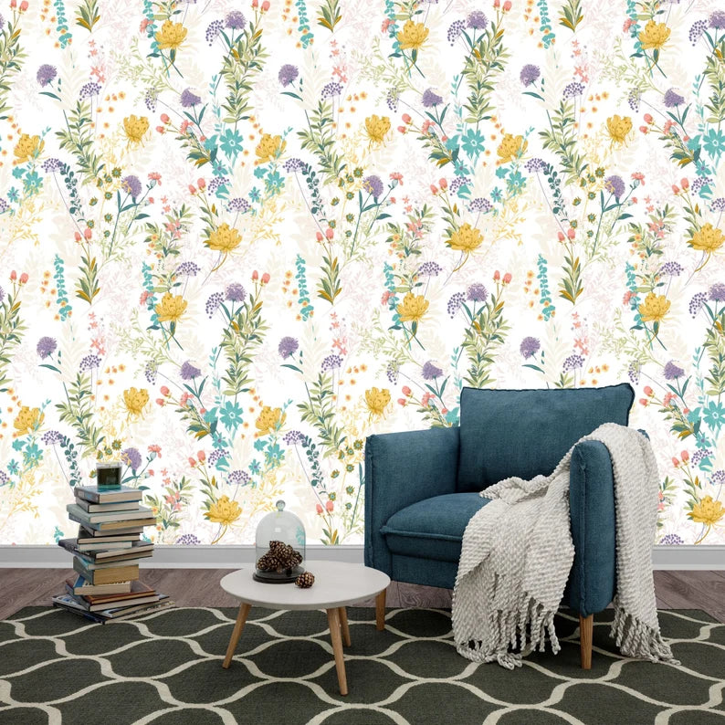 Wildflower Mural, Botanical Floral Pattern Art Print