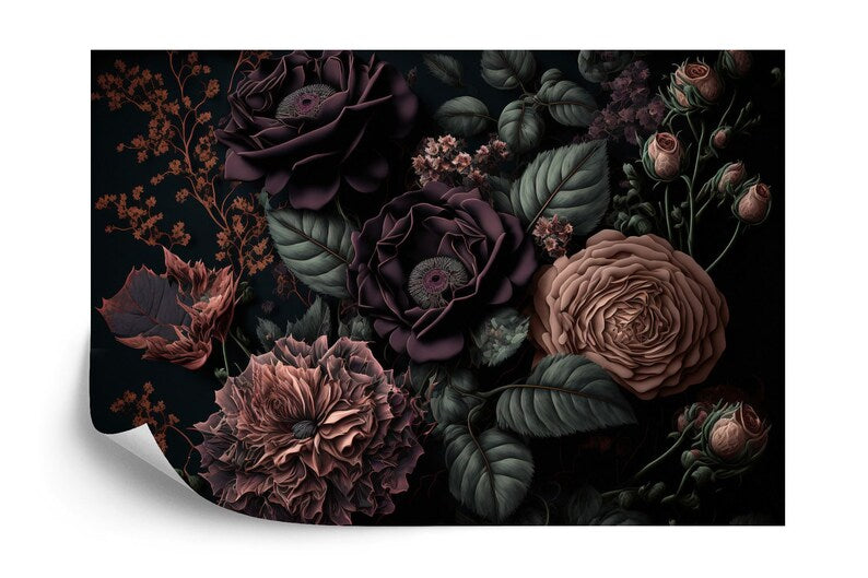 Baroque Peony Flower Wall Mural, Rich Colors