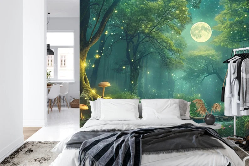 Enchanted Forest Moonlit Night Wallpaper Mural