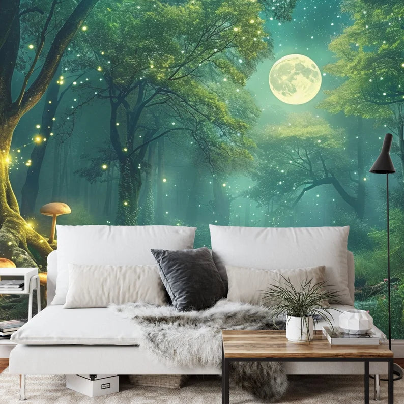 Enchanted Forest Moonlit Night Wallpaper Mural