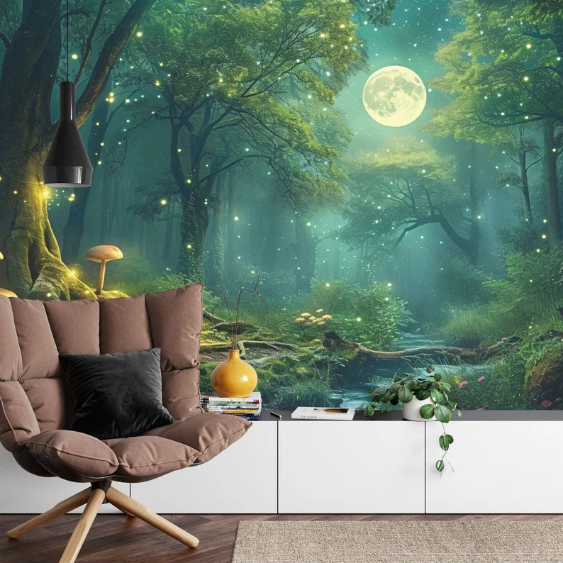Enchanted Forest Moonlit Night Wallpaper Mural
