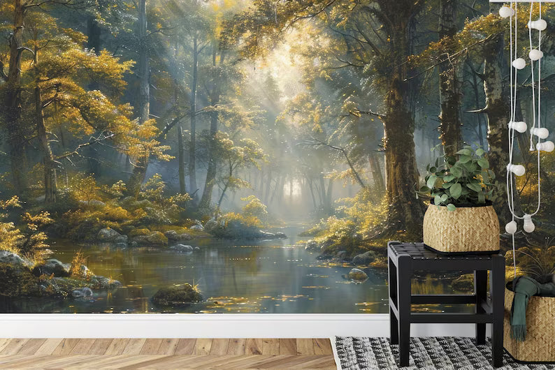 Enchanted Forest Wallpaper Mural, Tranquil Art Print
